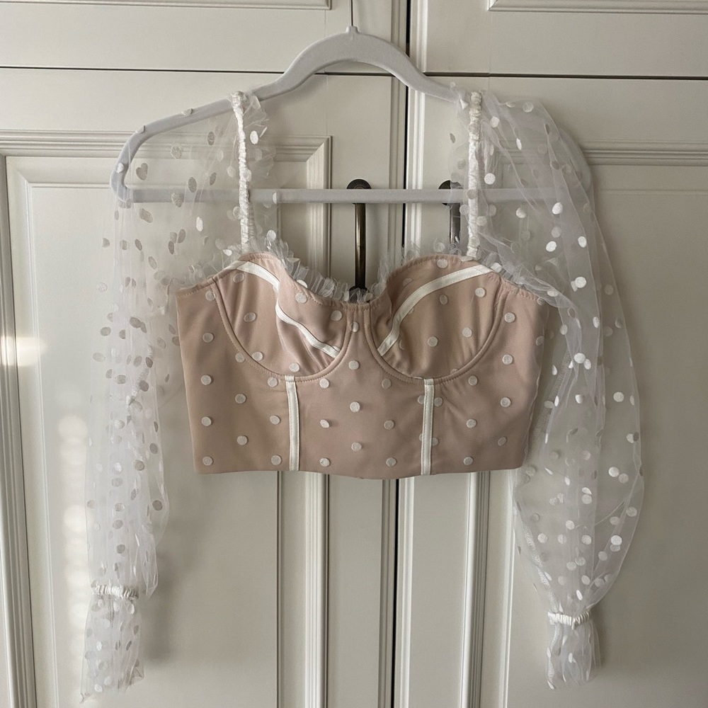 RUNAWAY white sheer polka dot crop top, S / US 4 / UK 8